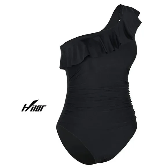 HILOR One Shoulder Asymmetric Ruffle Swimsuit   NEW WITH TAGS! - Picture 6 of 16